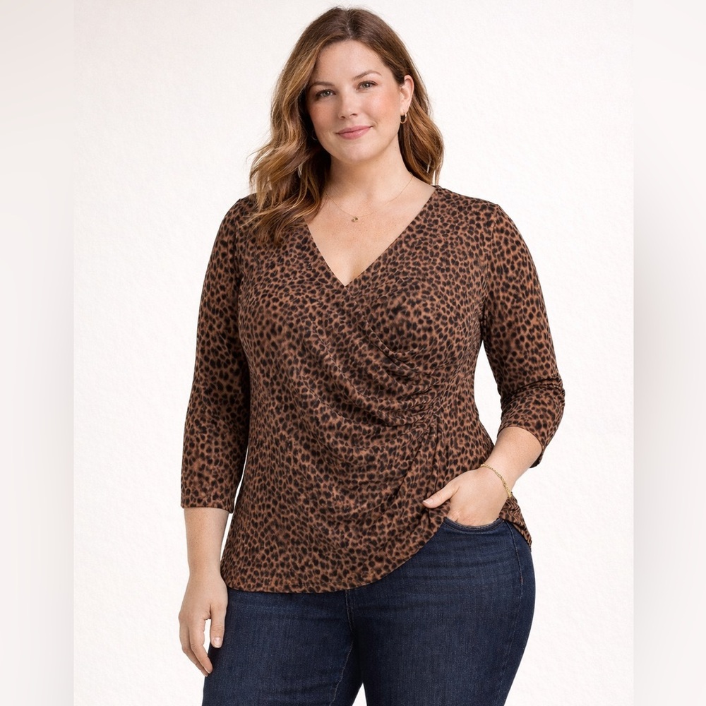 Talbots Brown Leopard Print V-Neck Blouse
